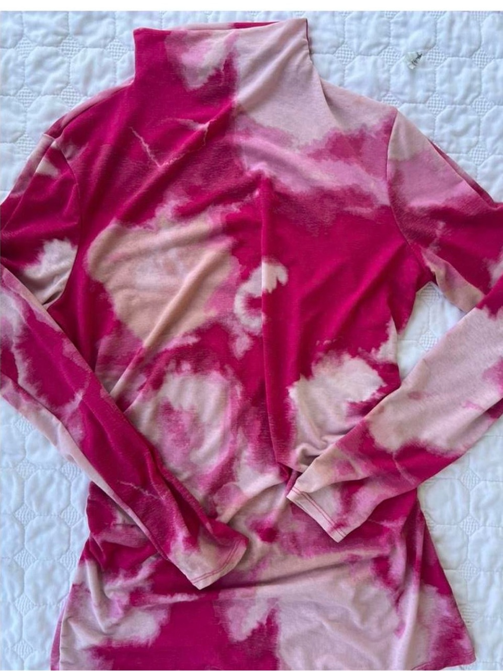 Nine West Pink Tie Dye Abstract Mock Neck Top - Size Medium - Like New